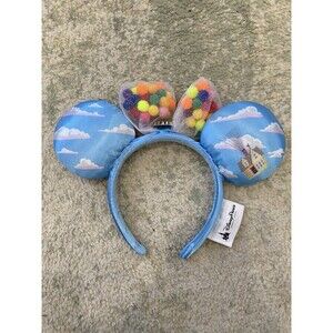 Disney Blue Pixar Up Minnie Ears Headband Pom Poms In Bow Disney Parks